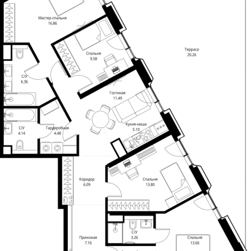 4-комн квартира Москва г., Мира пр-кт,  к. 2