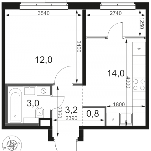 1-комн квартира Химки г., Олимпийская ул.,  к. 1.4