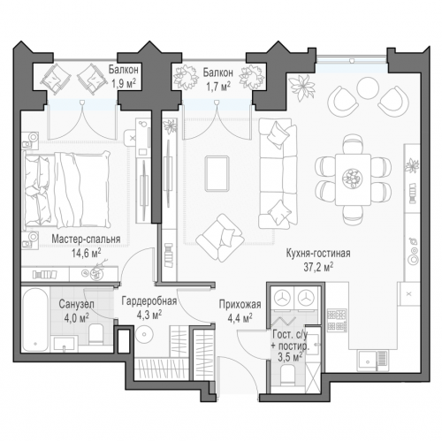 2-комн квартира Москва г., Дубовой Рощи ул.