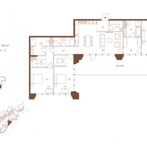3-комн квартира Москва г., Кутузовский пр-кт,  к. 9