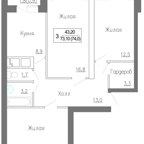 3-комн квартира Сабурово д.,  к. 1