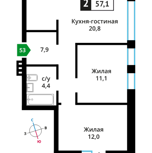 2-комн квартира Аристово п., Детства ул.,  к. 5