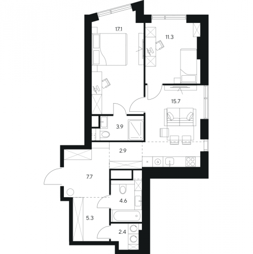 2-комн квартира Москва г., Ярцевская ул.,  к. 1