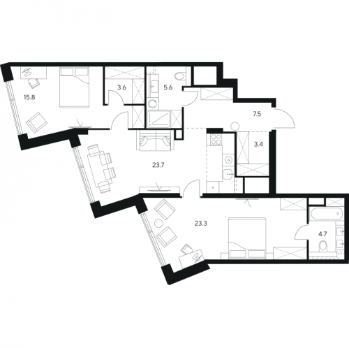 2-комн квартира Москва г., Ярцевская ул.,  к. 1