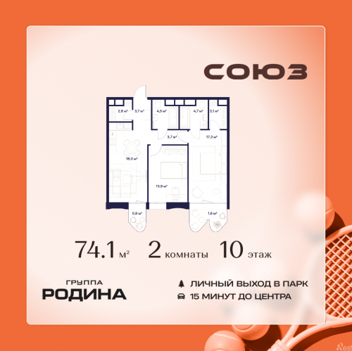 2-комн квартира Сельскохозяйственная ул., 26, стр. 11