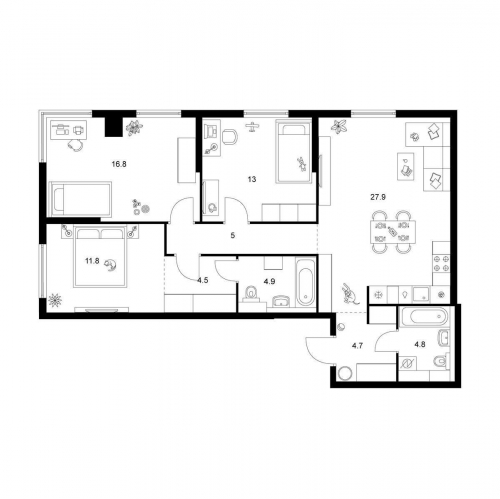 3-комн квартира Кронштадтский б-р, вл. 9