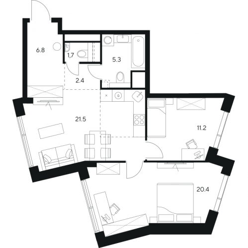 2-комн квартира Москва г., Ярцевская ул.,  к. 1