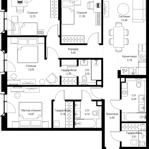 4-комн квартира Москва г., Мира пр-кт,  к. 2