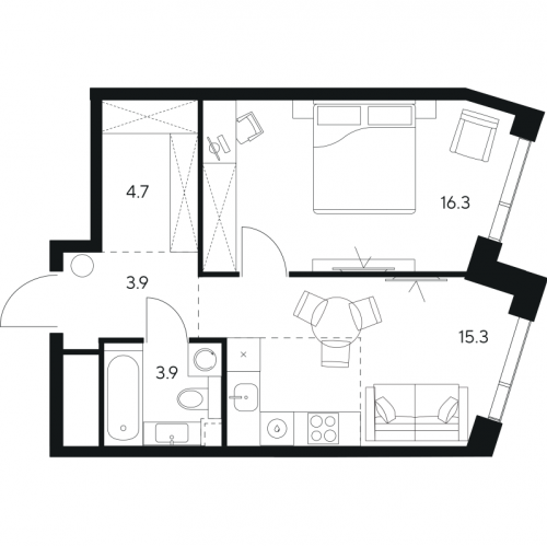 1-комн квартира Москва г., Ярцевская ул.,  к. 1