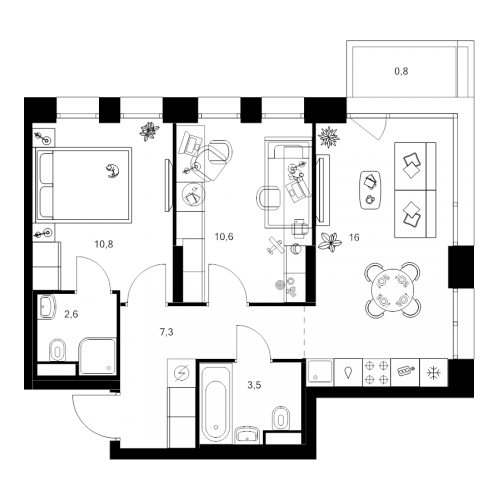 2-комн квартира Москва г., Маршала Прошлякова ул.,  к. 1.1.2