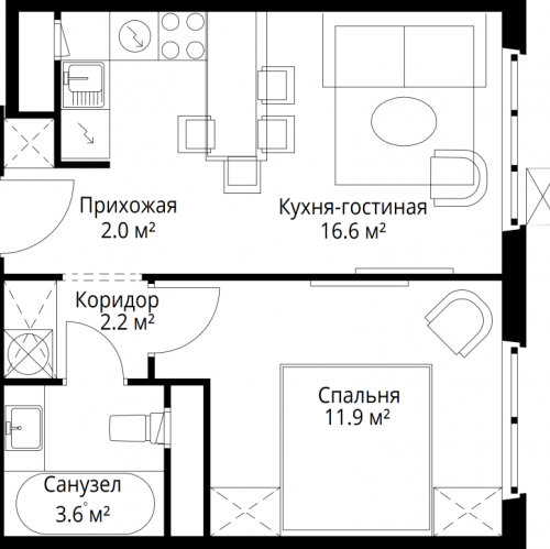 1-комн квартира Сапроново д., Купелинка мкр.,  к. Нестеров