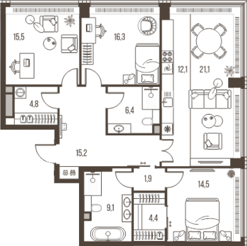 3-комн квартира Летниковская ул,  к. 4