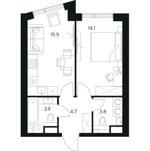 1-комн квартира Москва г., Ярцевская ул.,  к. 1