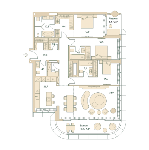 3-комн квартира Москва г., Звенигородская ул.,  к. 1