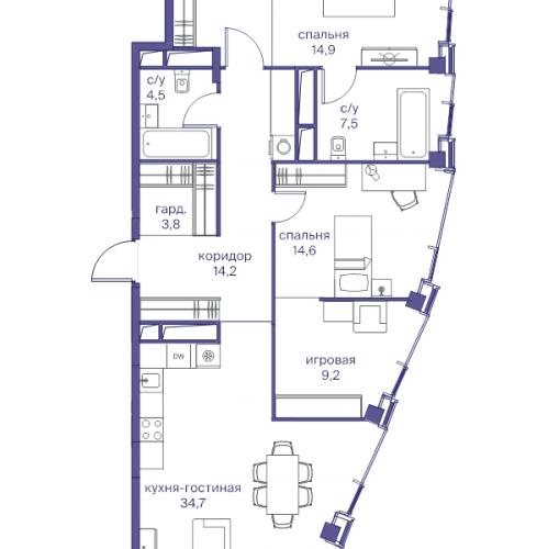 2-комн квартира Москва г., Сергея Макеева ул.,  к. 6