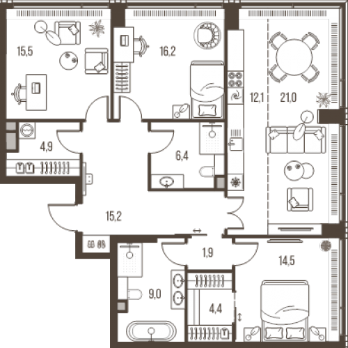 3-комн квартира Летниковская ул,  к. 4