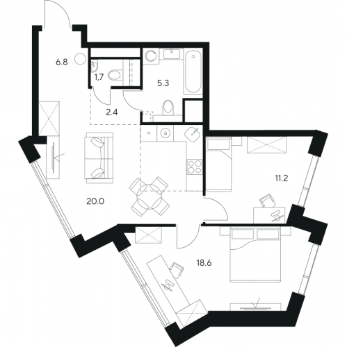 2-комн квартира Москва г., Ярцевская ул.,  к. 1