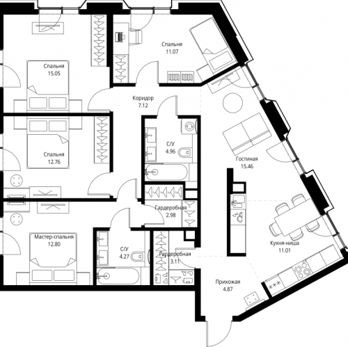4-комн квартира Москва г., Мира пр-кт,  к. 2